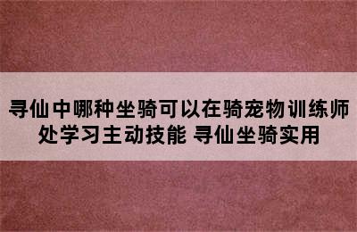 寻仙中哪种坐骑可以在骑宠物训练师处学习主动技能 寻仙坐骑实用